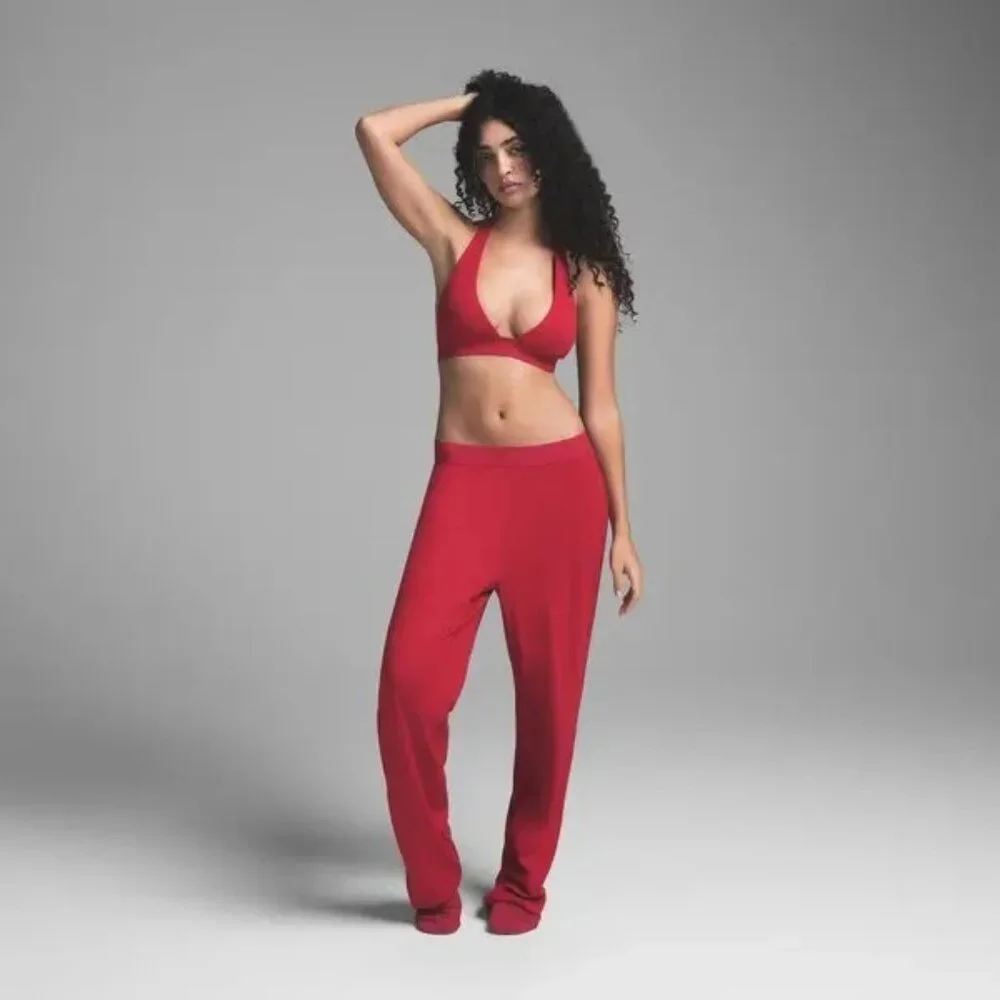 SKIMS Cotton Rib Halter Bralette Cranberry Size Large NWT - Picture 3 of 8